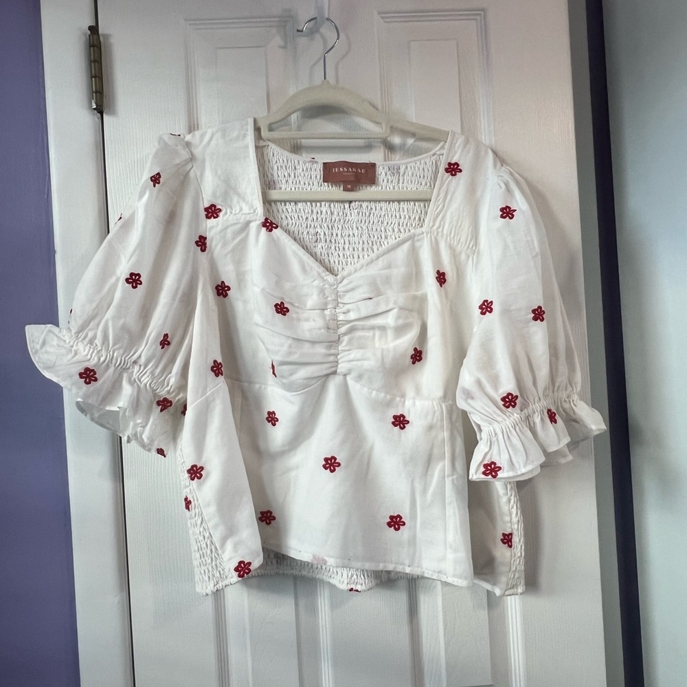 Jessakae women’s top size 3X NWOT white and red short sleeve blouse